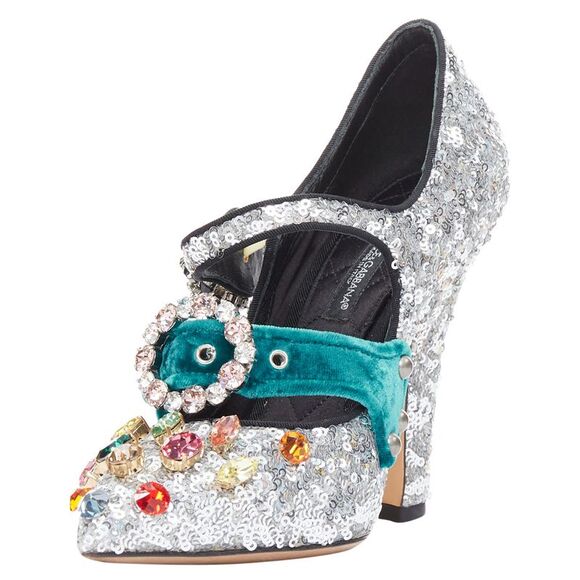 Dolce Gabbana Bellucci glitter rhinestone velvet heels - Picture 4 of 6